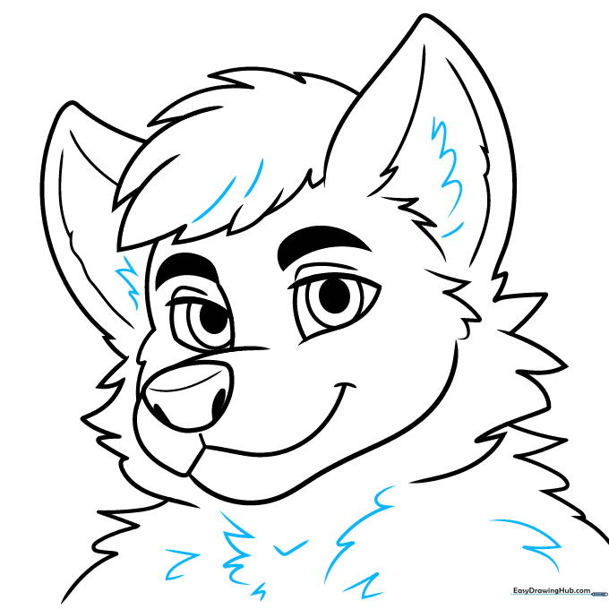 The final clean line art of the furry character before coloring.