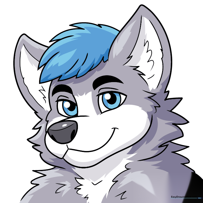 The finished, fully colored furry character drawing.