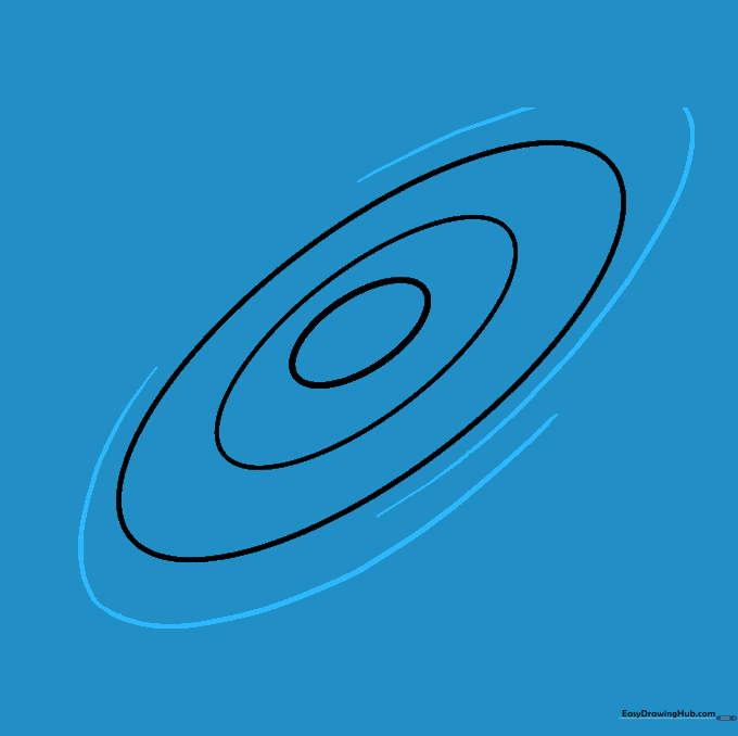Curved lines drawn around the ovals to represent the swirling arms of a spiral galaxy.