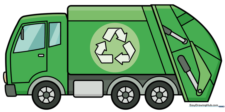 A vibrant, finished cartoon garbage truck illustration, perfect for kids to learn from.