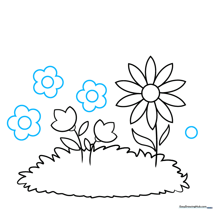 Multiple daisy flowers added to the garden scene for a fuller look.