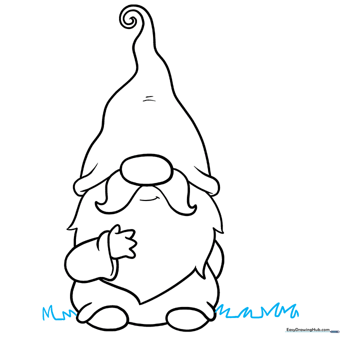 Adding grass details around the gnome's feet.