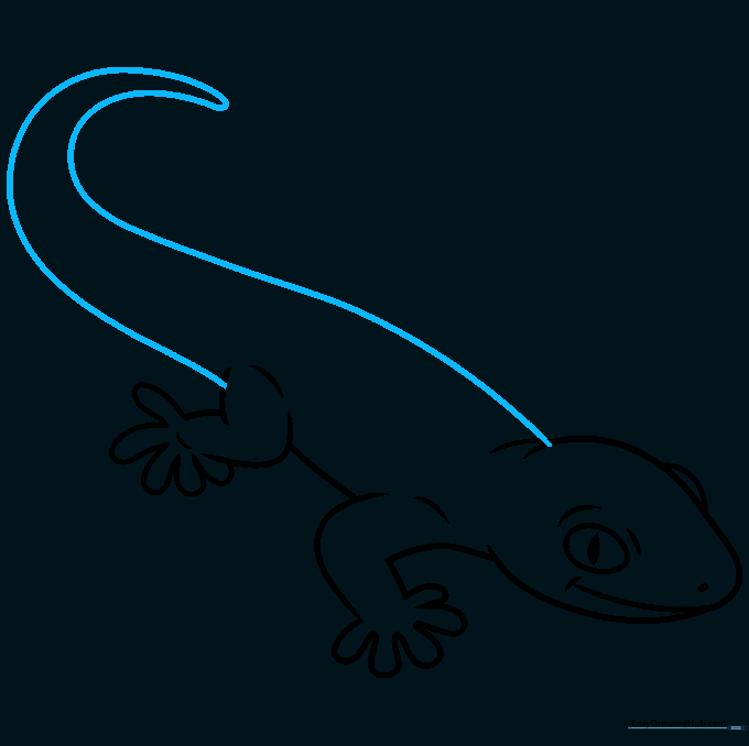 Long curved line forming the back and pointed tail of the gecko.