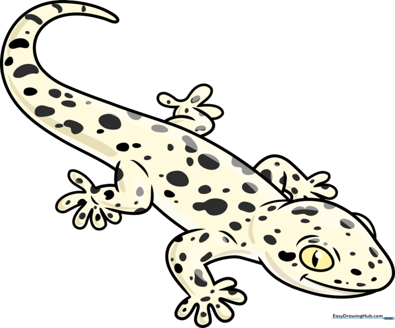 A colorful cartoon gecko illustration, perfect for kids to learn drawing.