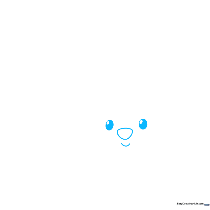Close-up pencil sketch of a teddy bear face with a triangular nose and smiling mouth for a greeting card.