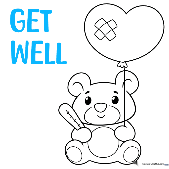 Adding the text 'GET WELL' in bold block letters to the card.