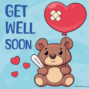 A colorful, finished Get Well Soon card featuring a cute teddy bear, perfect for beginners.