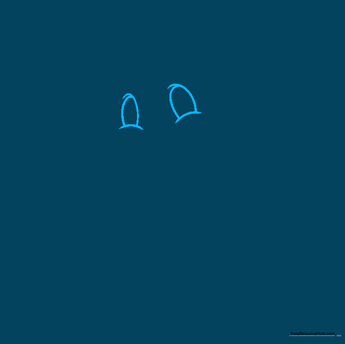 Pencil sketch showing two small curved lines forming the base of a ghost's eyes.