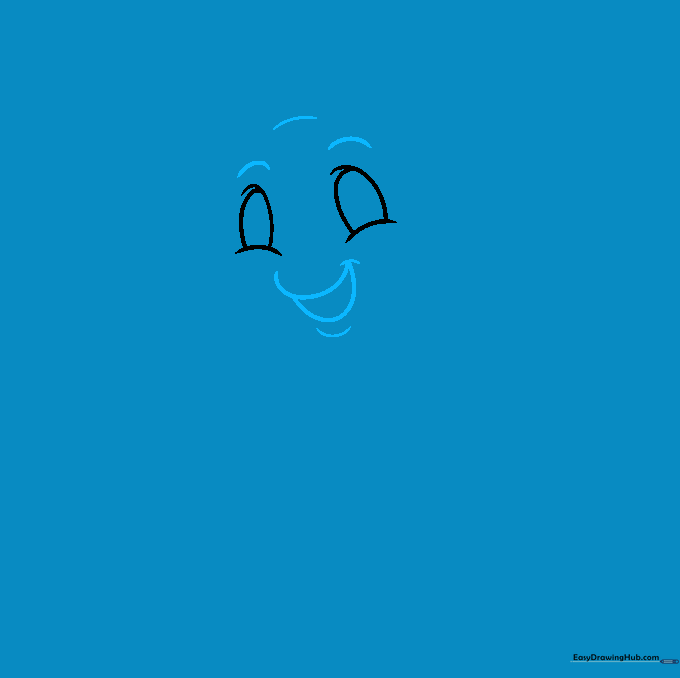 Drawing the ghost's facial features including a small mouth and eye details.