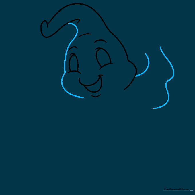 Completing the outline of the ghost's head with wavy, squiggly lines.
