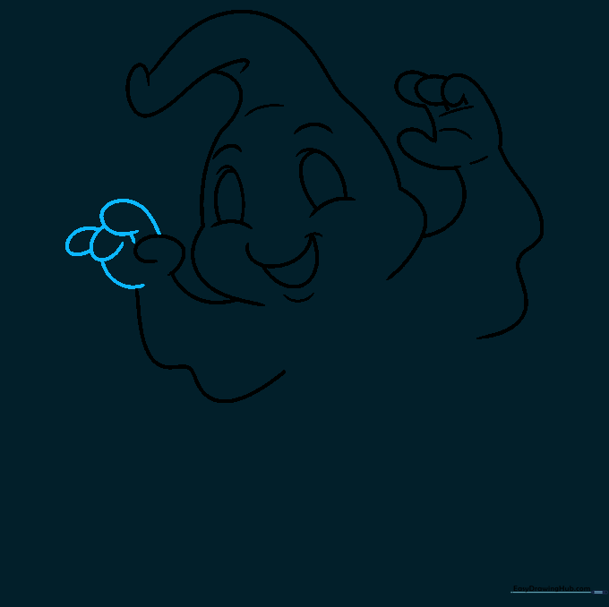 Sketching the second hand with overlapping finger shapes.