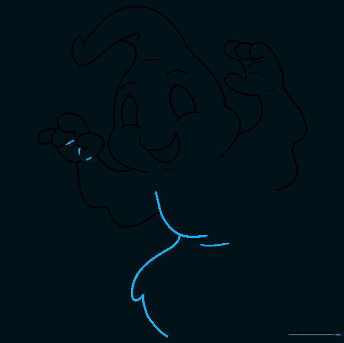 Drawing the flowing torso of the ghost with sweeping curves.