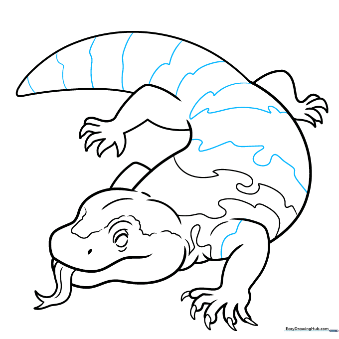 Gila monster drawing with added wavy stripes across the back.