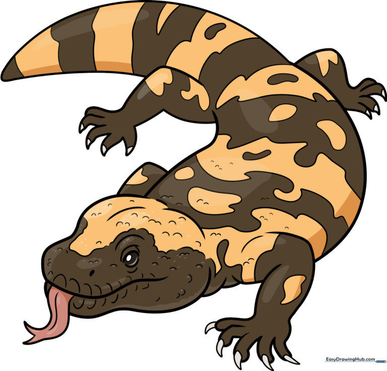 Colorful illustration of a Gila monster, showcasing the final result of the drawing tutorial.