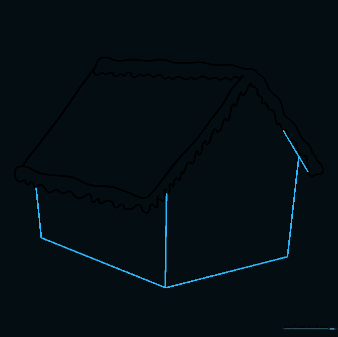 Drawing the vertical walls of the house beneath the roof.