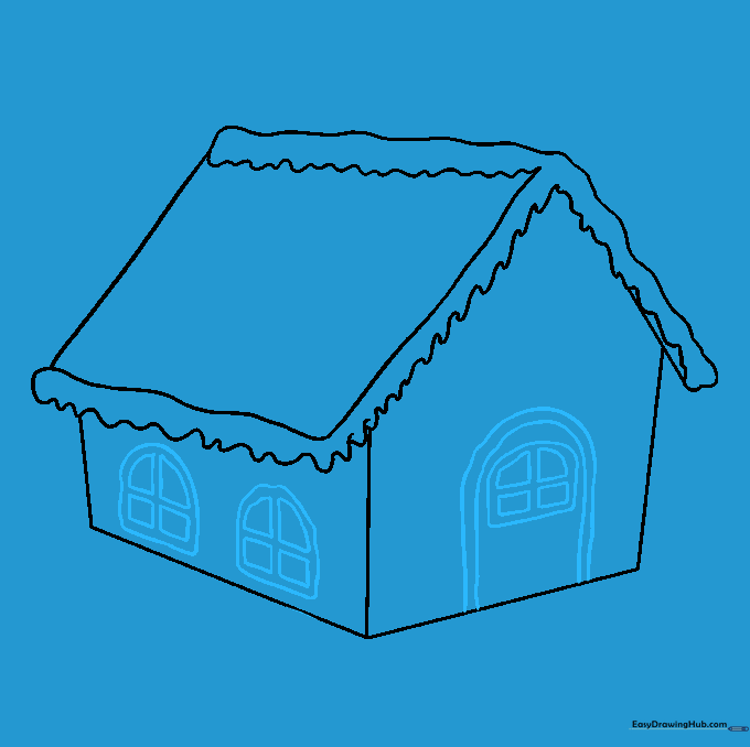 Adding door and window details with cross-pane designs.