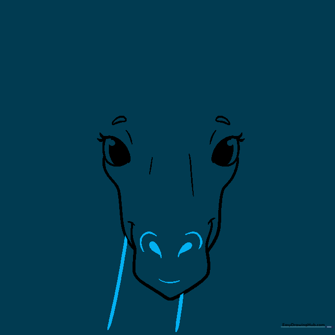 Adding teardrop-shaped nostrils and the beginning of the long neck structure.