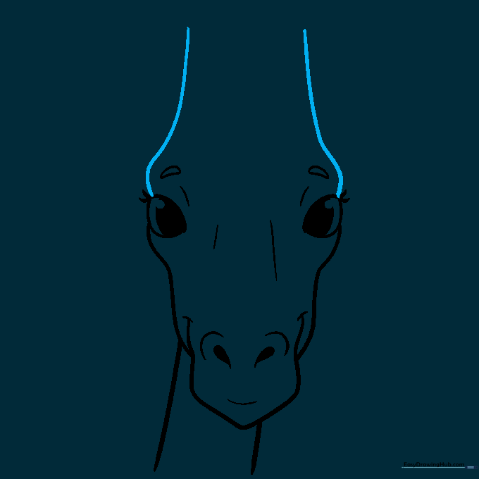 Drawing the top of the giraffe's head and the base of the horns.