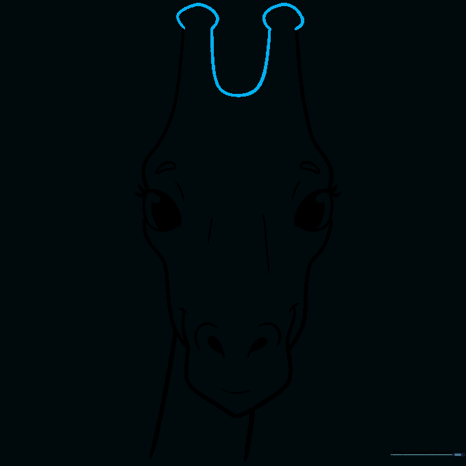 Completing the giraffe's horns with circles at the top and a connecting bridge.