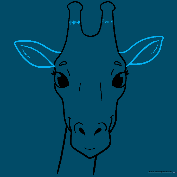Adding large, leaf-shaped ears to the sides of the giraffe's head.