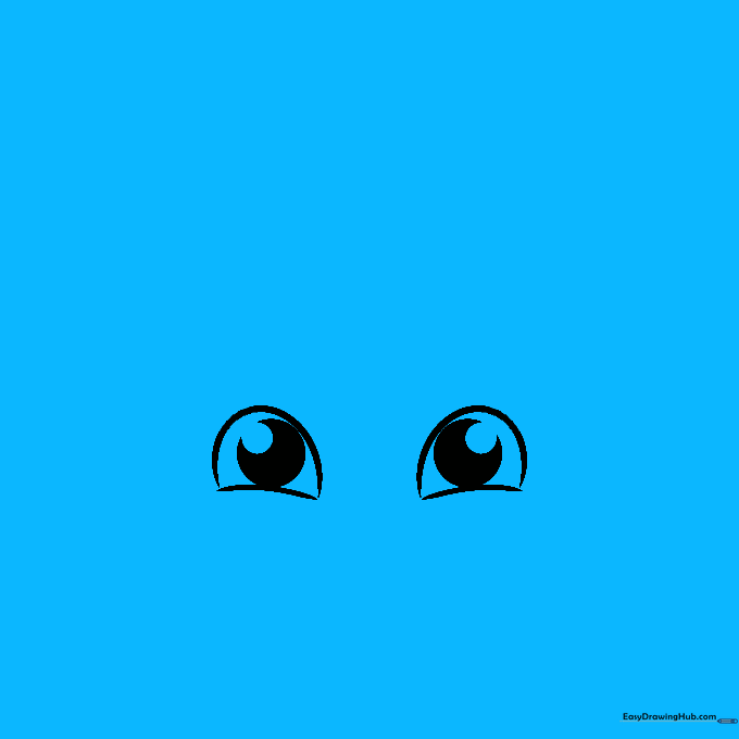 Drawing the nose and mouth details below the previously sketched eyes.