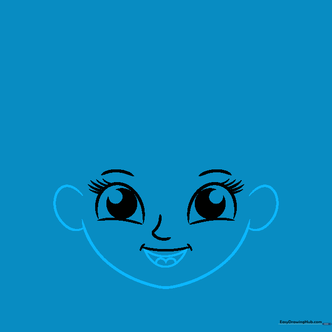 Outlining the chin and adding ear shapes to the sides of the face.