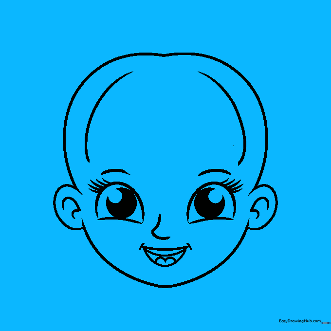 Drawing wavy hair bangs across the forehead.