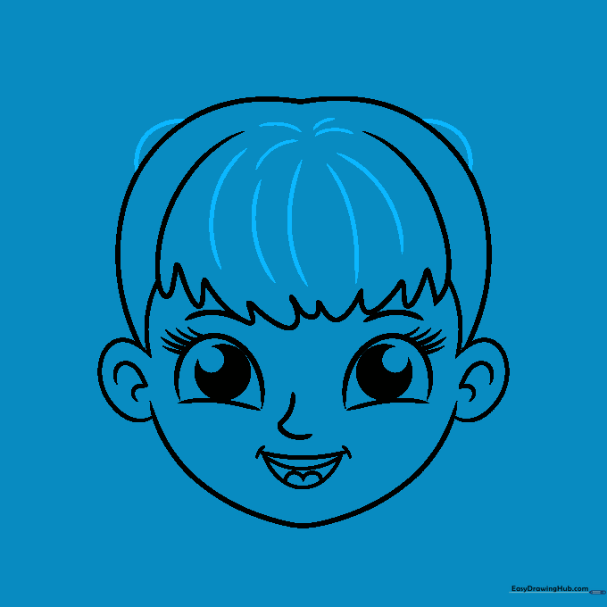 Adding curved lines to the hair to create depth and volume.