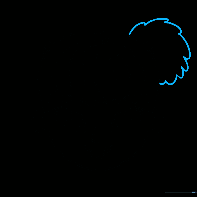 Sketching a bouncy, pom-pom style ponytail on the side of the head.