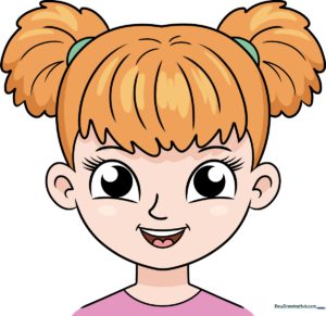A colorful, finished cartoon girl face illustration.