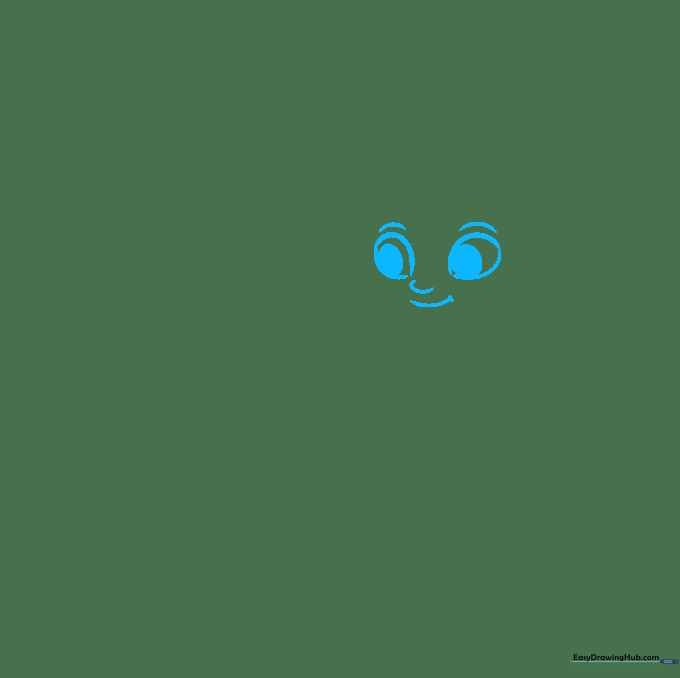 Close-up of a cartoon girl's face showing eyes, eyebrows, nose, and a smiling mouth drawn with simple lines.