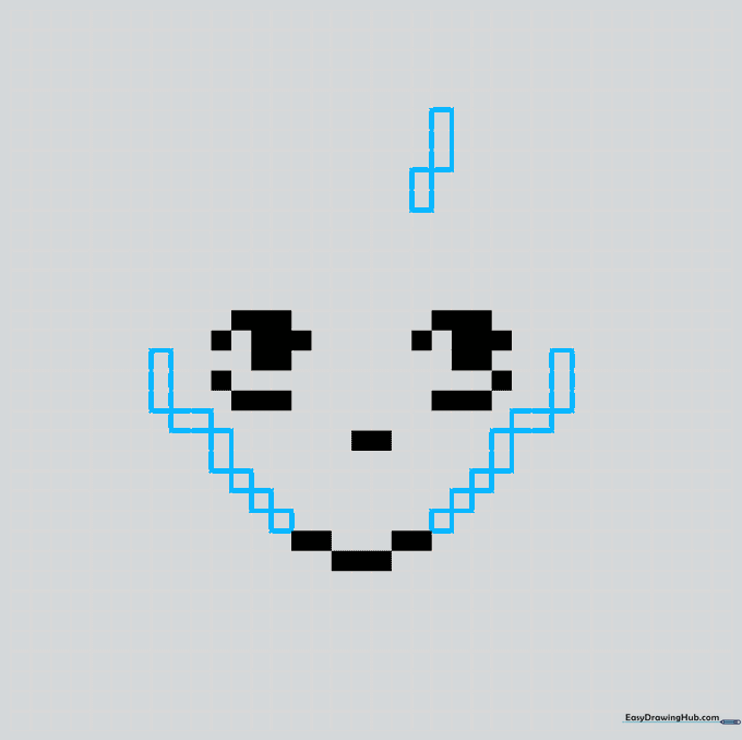 Pixel art grid showing the outline of the girl's face and the start of the hair part.