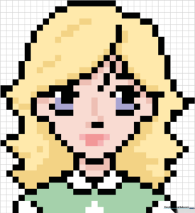Colorful pixel art portrait of a girl, showcasing the final result of the 10-step tutorial.