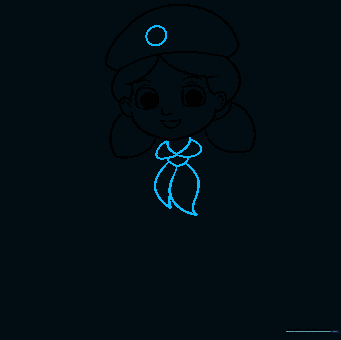 Adding the hat emblem, collar, and scarf to the Girl Scout uniform.