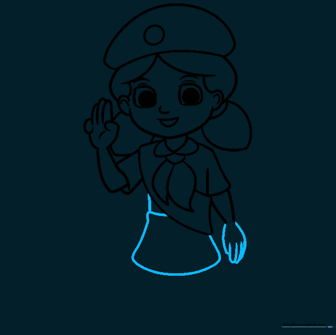 Adding the second hand and the skirt hem to the Girl Scout drawing.