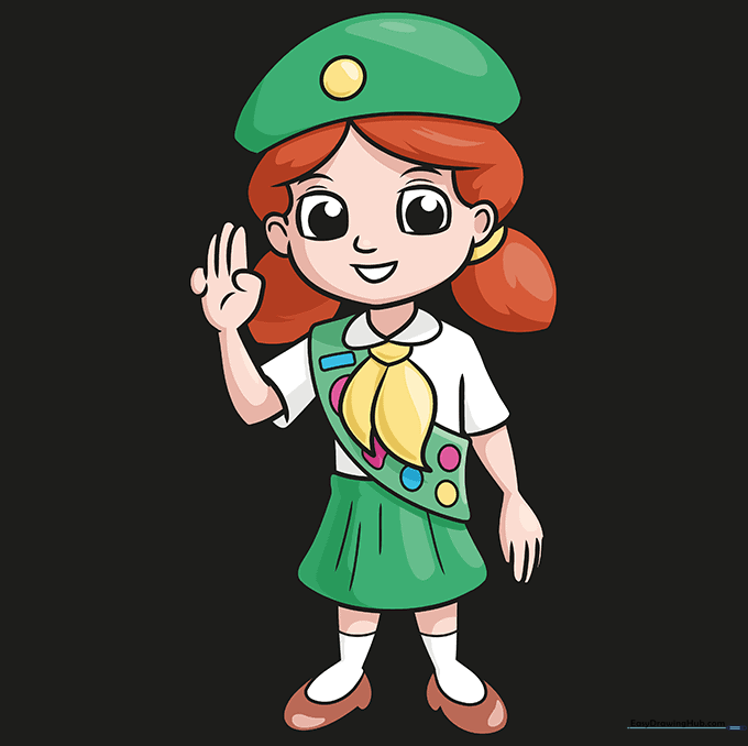 A fully colored and completed Girl Scout drawing.