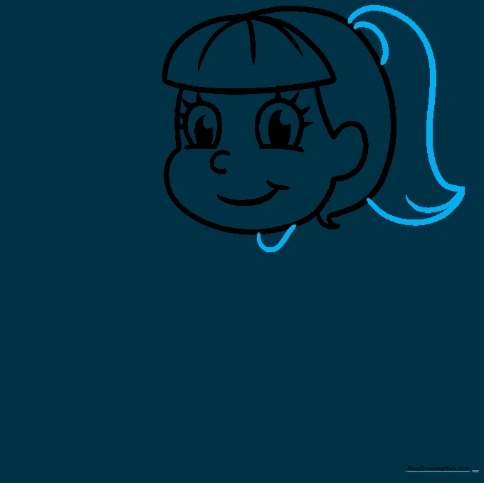 Adding a ponytail with texture lines to the back of the girl's head.