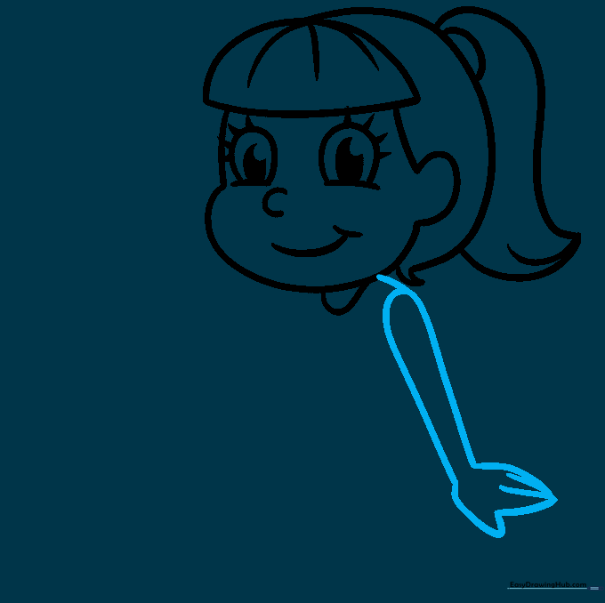 Sketching the girl's arm and hand in a resting position.