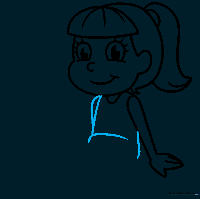Drawing the torso and second shoulder using overlapping curved lines.
