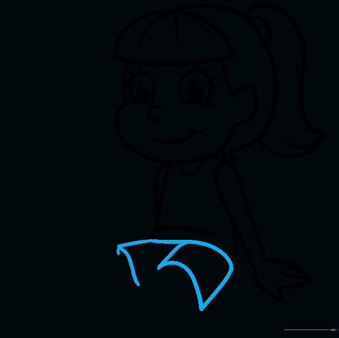 Drawing the shorts with curved lines to suggest a seated posture.