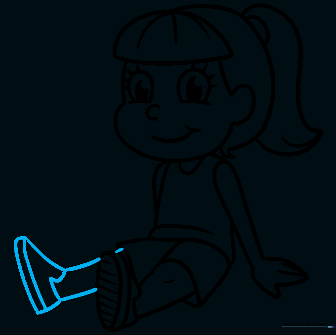 Drawing the second leg and shoe to complete the full body outline.