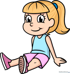 A colorful, finished drawing of a girl sitting, used as a guide for young artists.