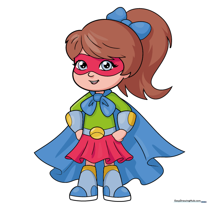 A fully colored and finished girl superhero drawing.
