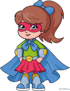 Colorful illustration of a girl superhero in a dynamic pose.