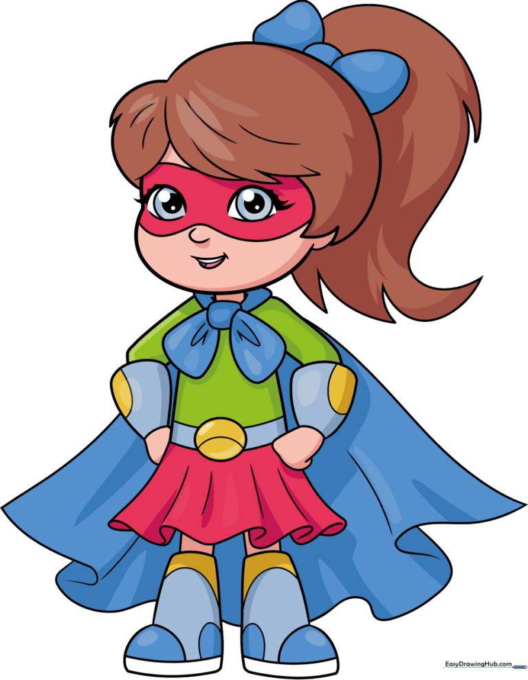 Colorful illustration of a girl superhero in a dynamic pose.