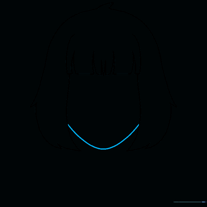 Pencil outline of a girl's face shape connecting from the hair.