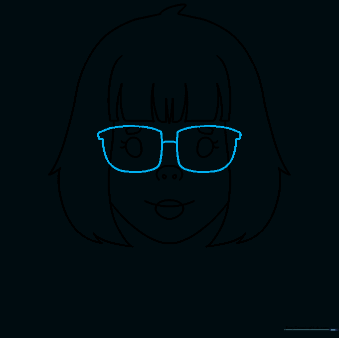 Drawing the circular frames of the glasses over the eyes.