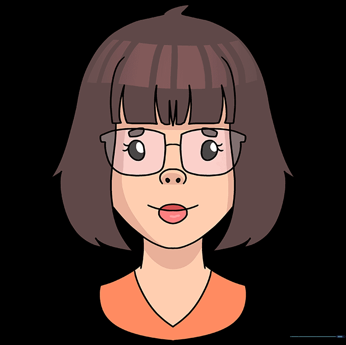 Final colored illustration of a girl with glasses.