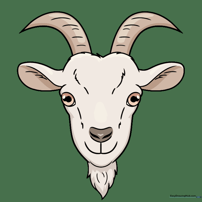 The completed goat face drawing colored in with soft cream and brown tones.