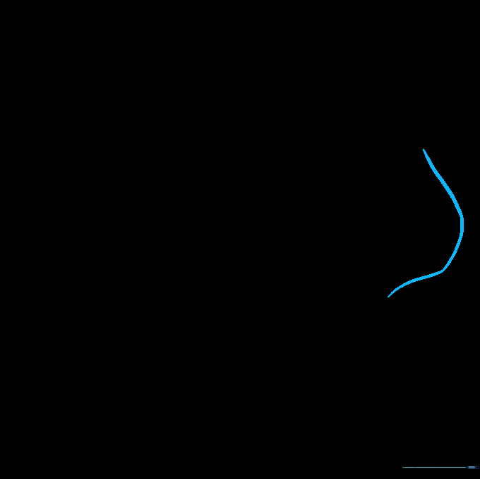 The circle from step one with one side erased and replaced by a curved line for the face.